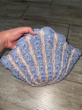 SHEIN Lavender Crochet Shell Phone Case with Peach Trim & Pearls